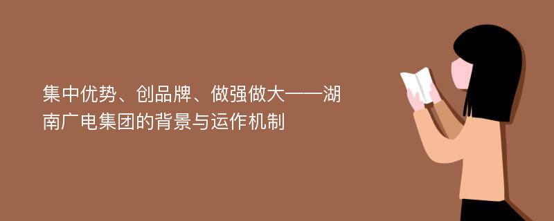 集中优势、创品牌、做强做大——湖南广电集团的背景与运作机制