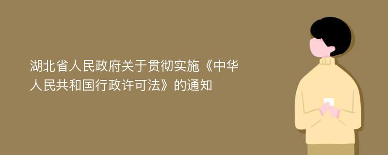 湖北省人民政府关于贯彻实施《中华人民共和国行政许可法》的通知