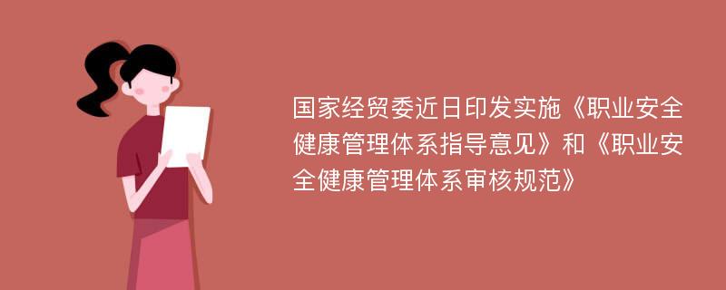 国家经贸委近日印发实施《职业安全健康管理体系指导意见》和《职业安全健康管理体系审核规范》